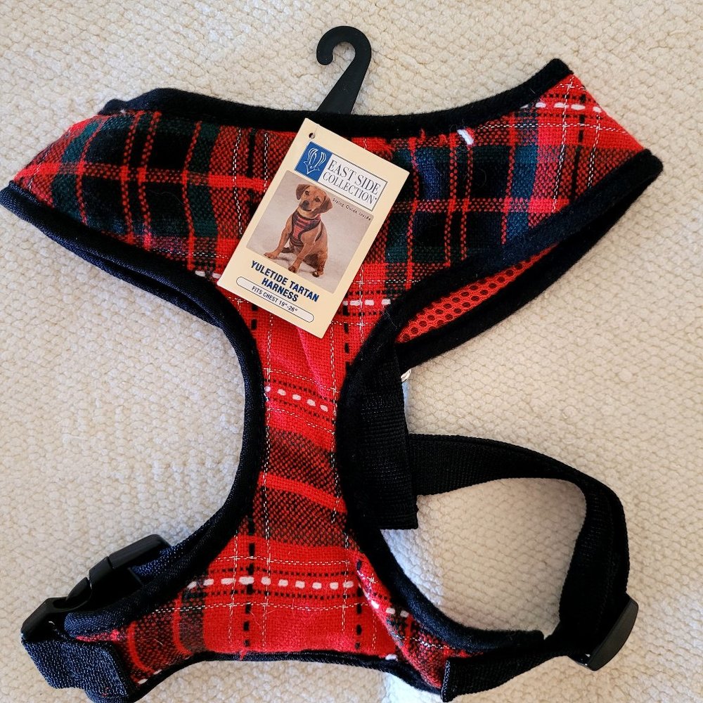 East Side Collection Yuletide Red Tartan Dog Harness Size Large New With Tags